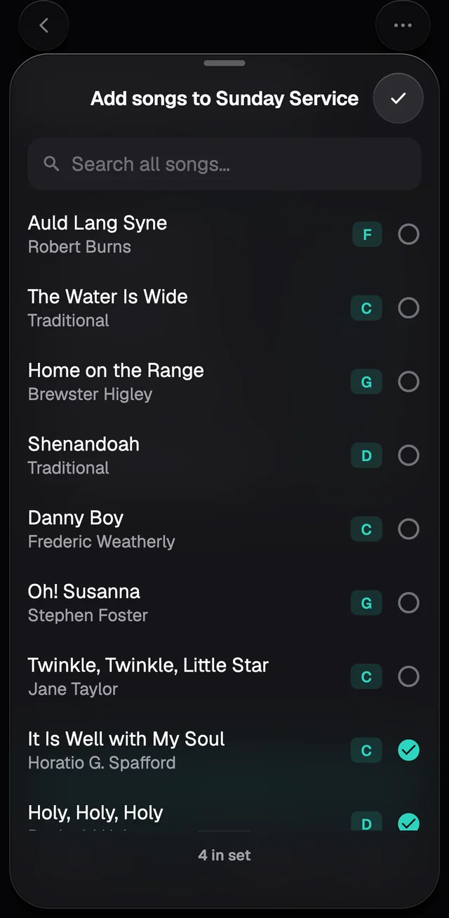 Adding songs to a set
