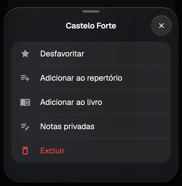 O menu de uma música