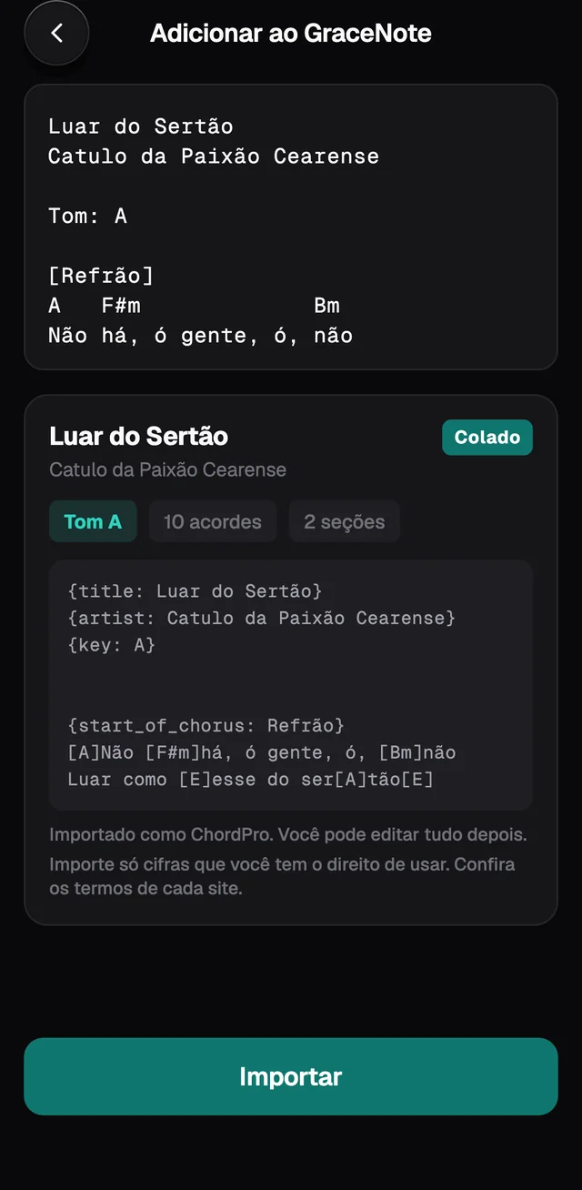 Uma cifra colada e a prévia