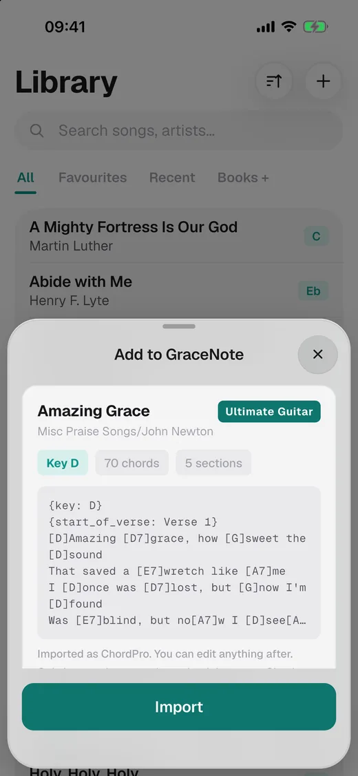 The import preview on iPhone, with the detected key