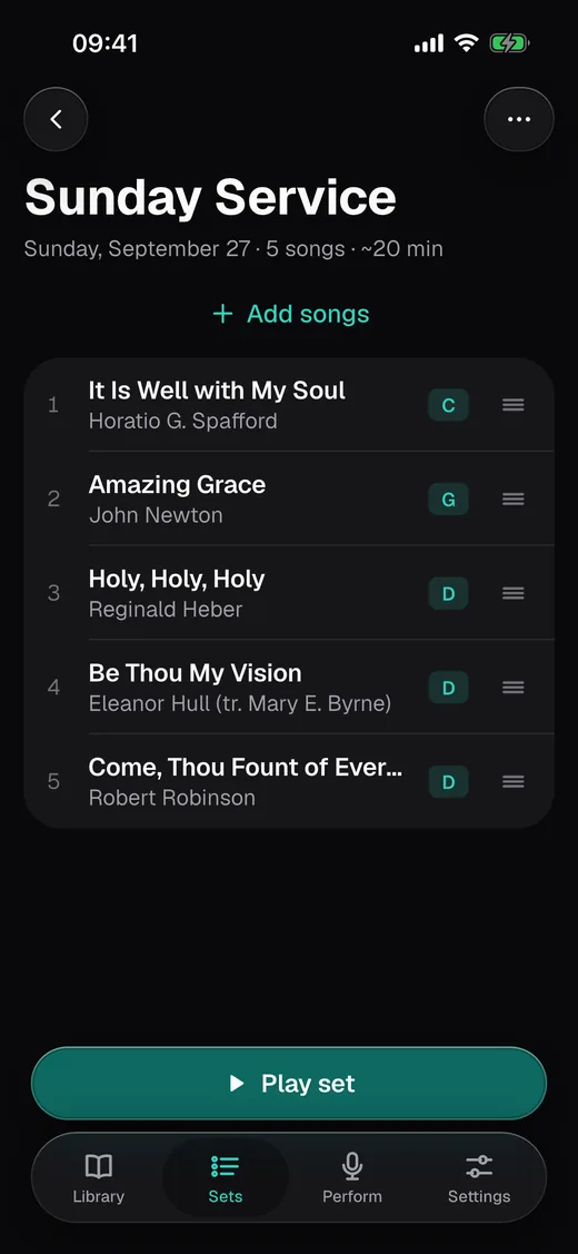 A set with five songs on iPhone