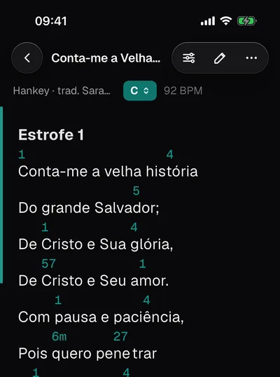 Uma cifra em números de Nashville, no tema escuro