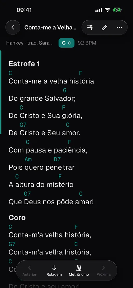 Uma cifra no iPhone, no tema escuro