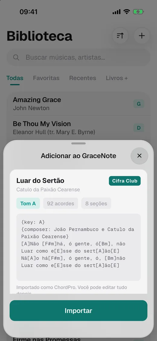 A prévia da importação no iPhone, com o tom detectado